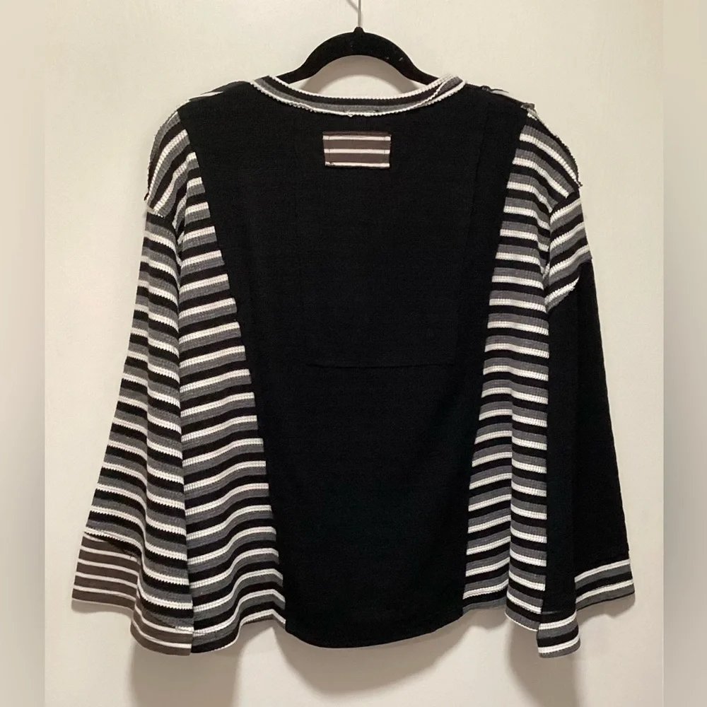 POL Black, White and Brown Striped Button-Up Top - Picture 2 of 2